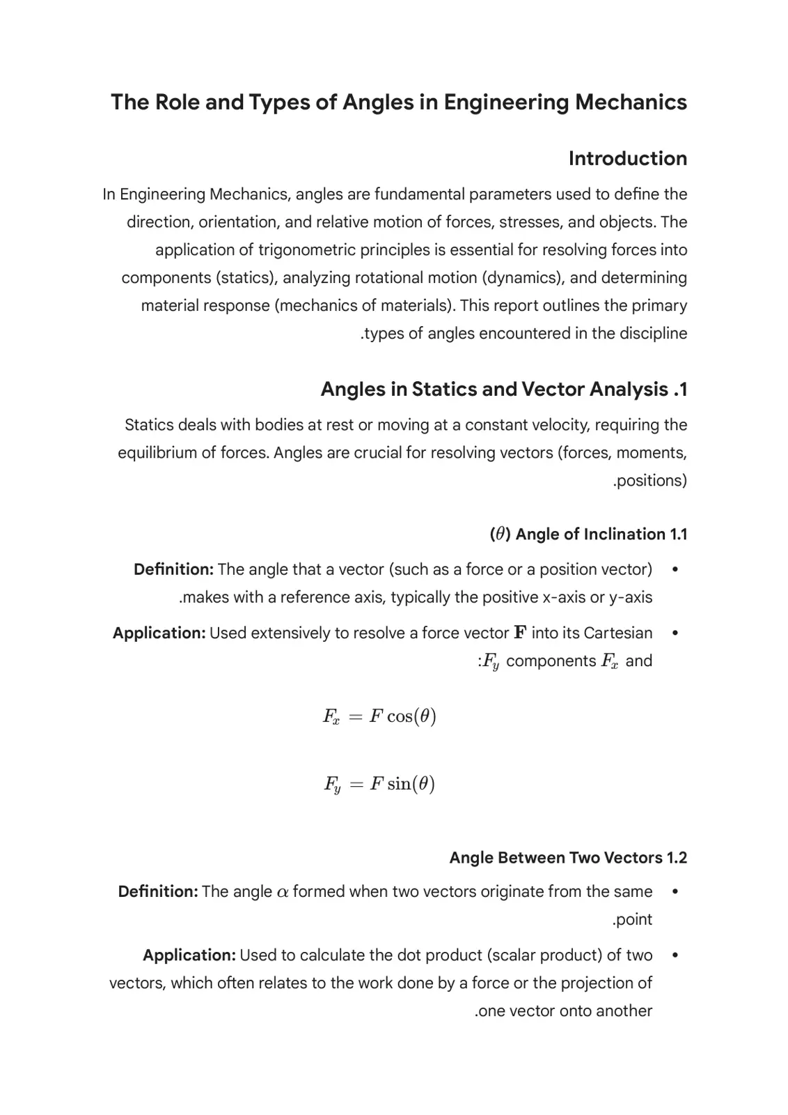 غلاف تقرير The Role and Types of Angles in Engineering Mechanics