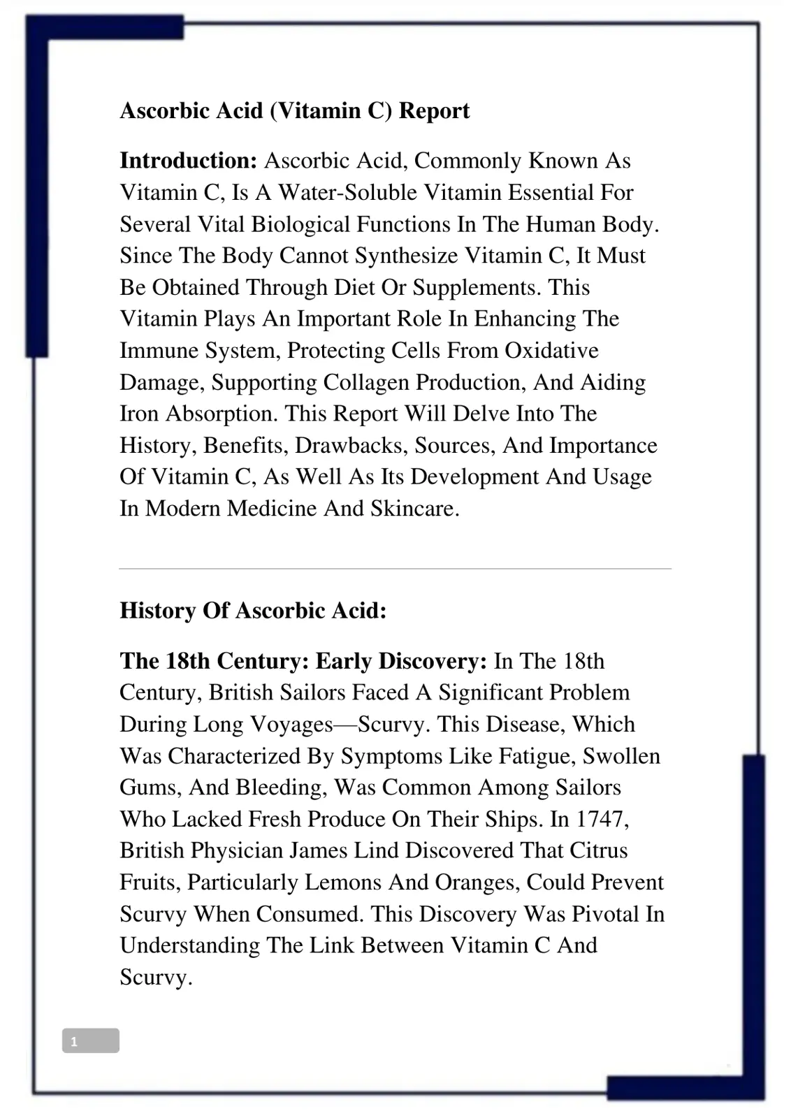 غلاف تقرير Ascorbic Acid (Vitamin C) Report