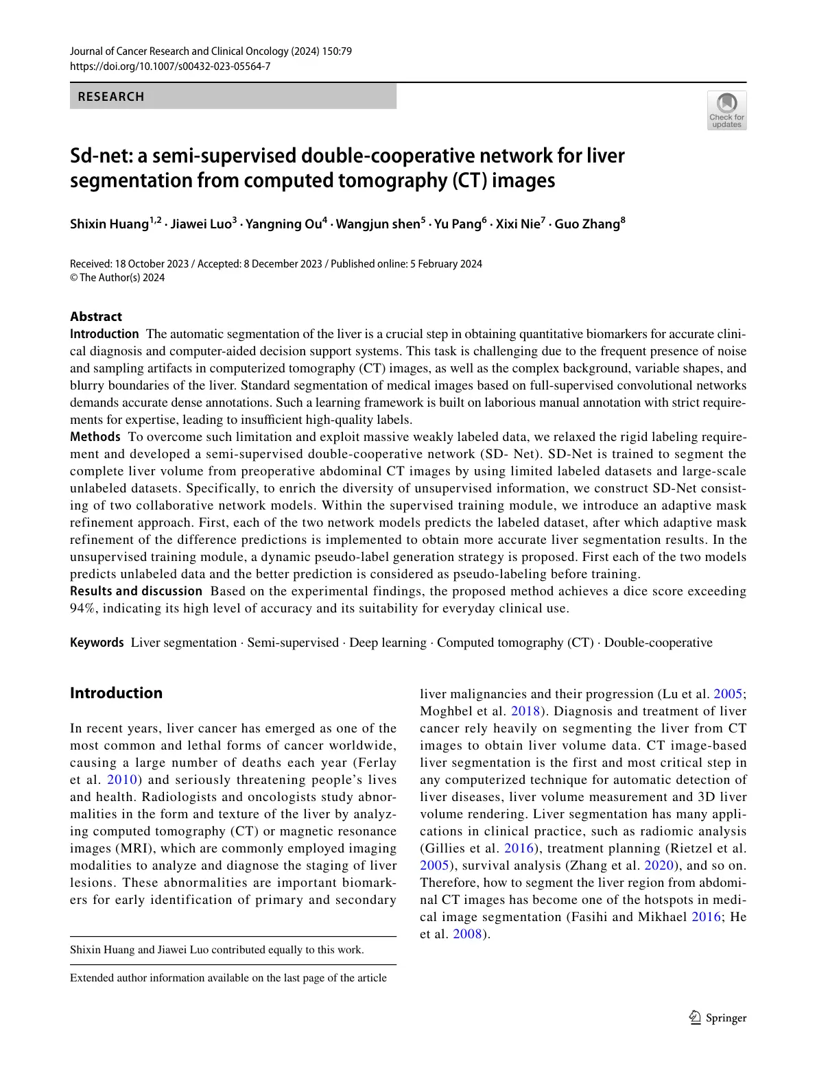 غلاف تقرير Sd-net: A Semi-Supervised Double-Cooperative Network for Liver Segmentation from Computed Tomography Images