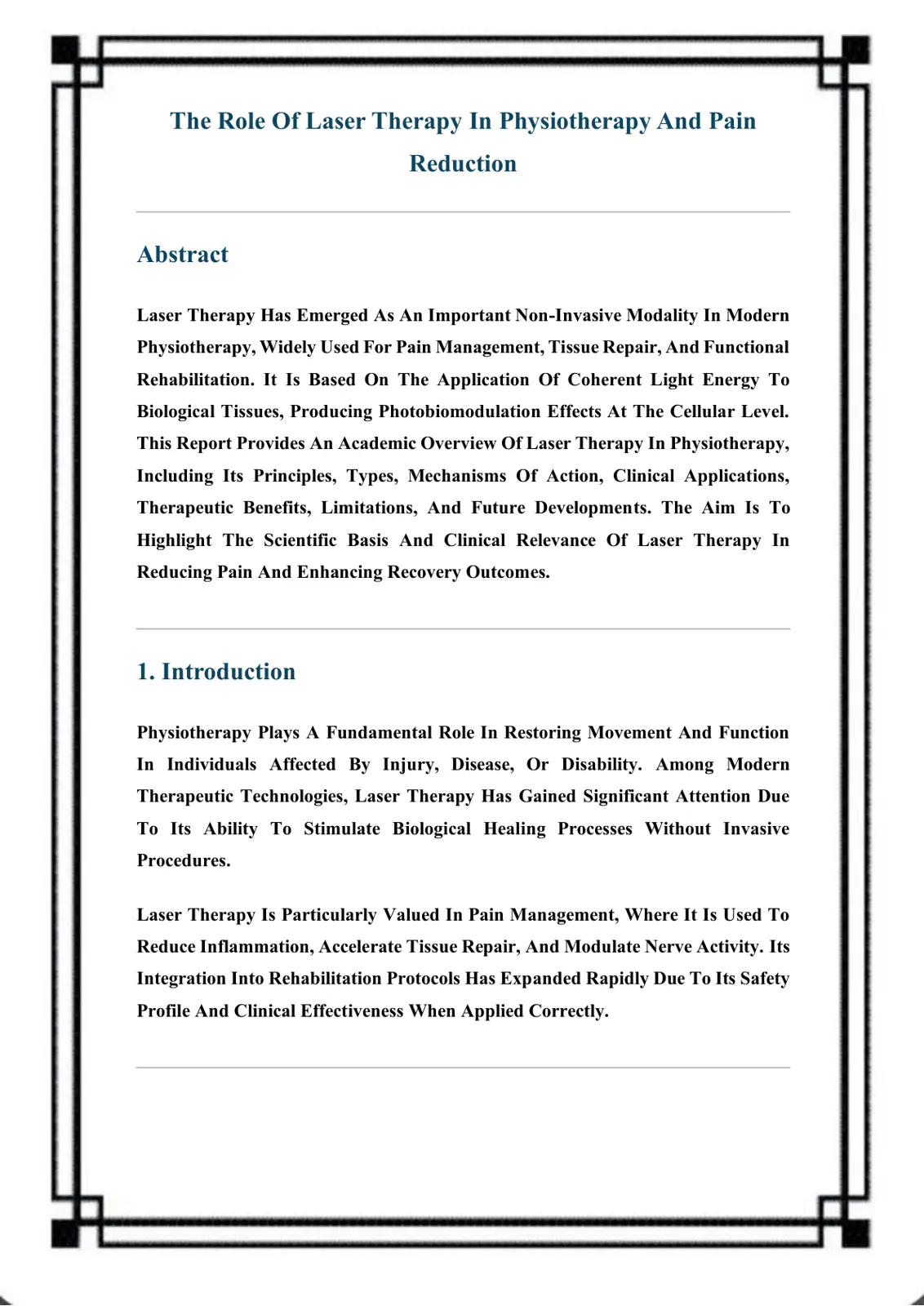 غلاف تقرير The Role of Laser Therapy In Physiotherapy And Pain Reduction