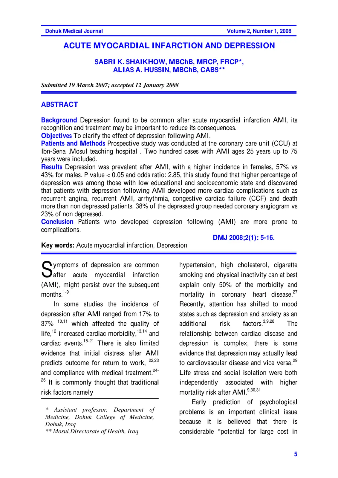 غلاف تقرير ACUTE MYOCARDIAL INFARCTION AND DEPRESSION