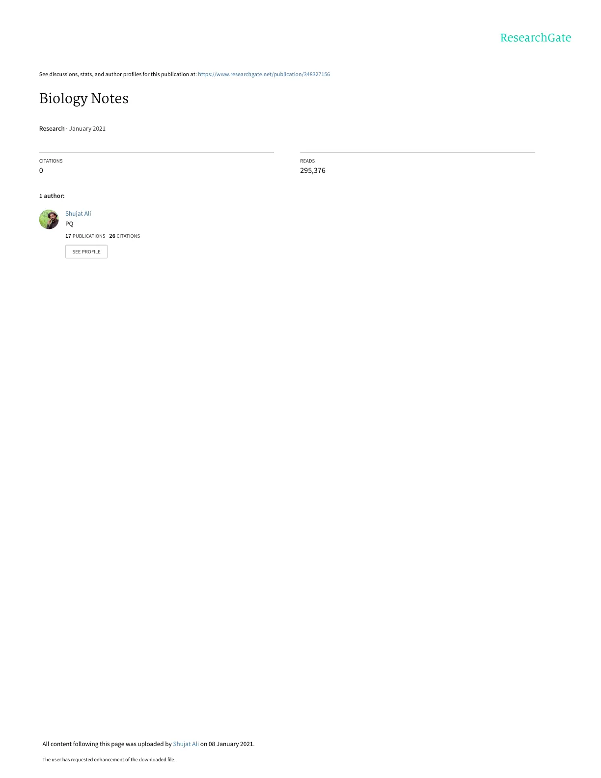 غلاف تقرير Biology Notes