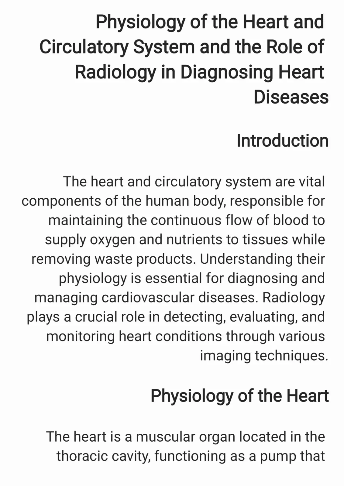غلاف تقرير Physiology of the Heart and Circulatory System and the Role of Radiology in Diagnosing Heart Diseases
