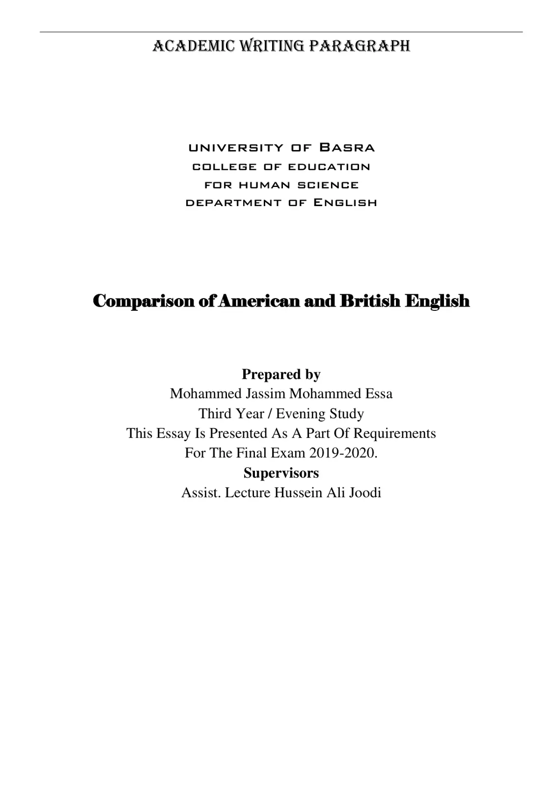 غلاف تقرير Comparison of American and British English