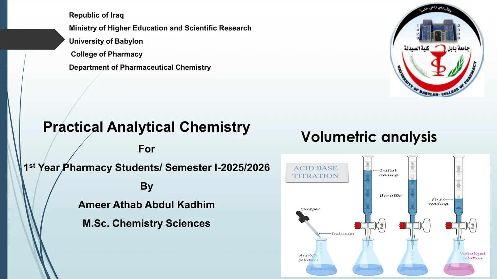 غلاف تقرير Practical Analytical Chemistry: Acid Base Titration