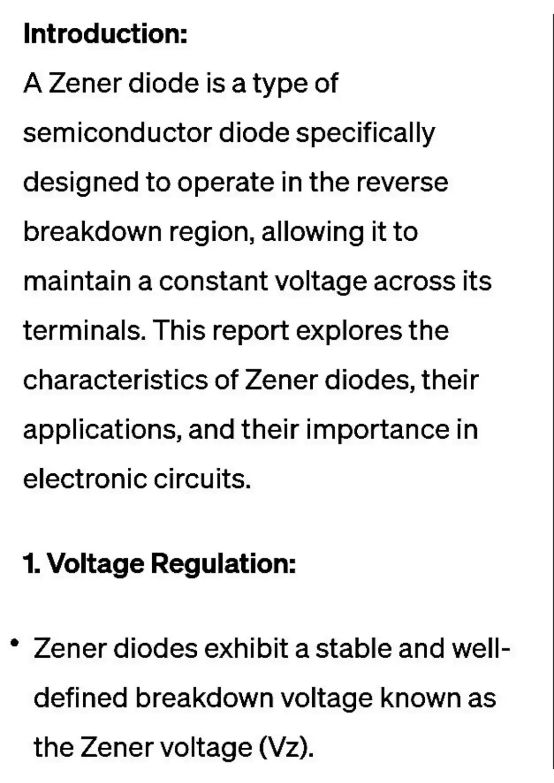غلاف تقرير Zener Diode Characteristics and Applications Report