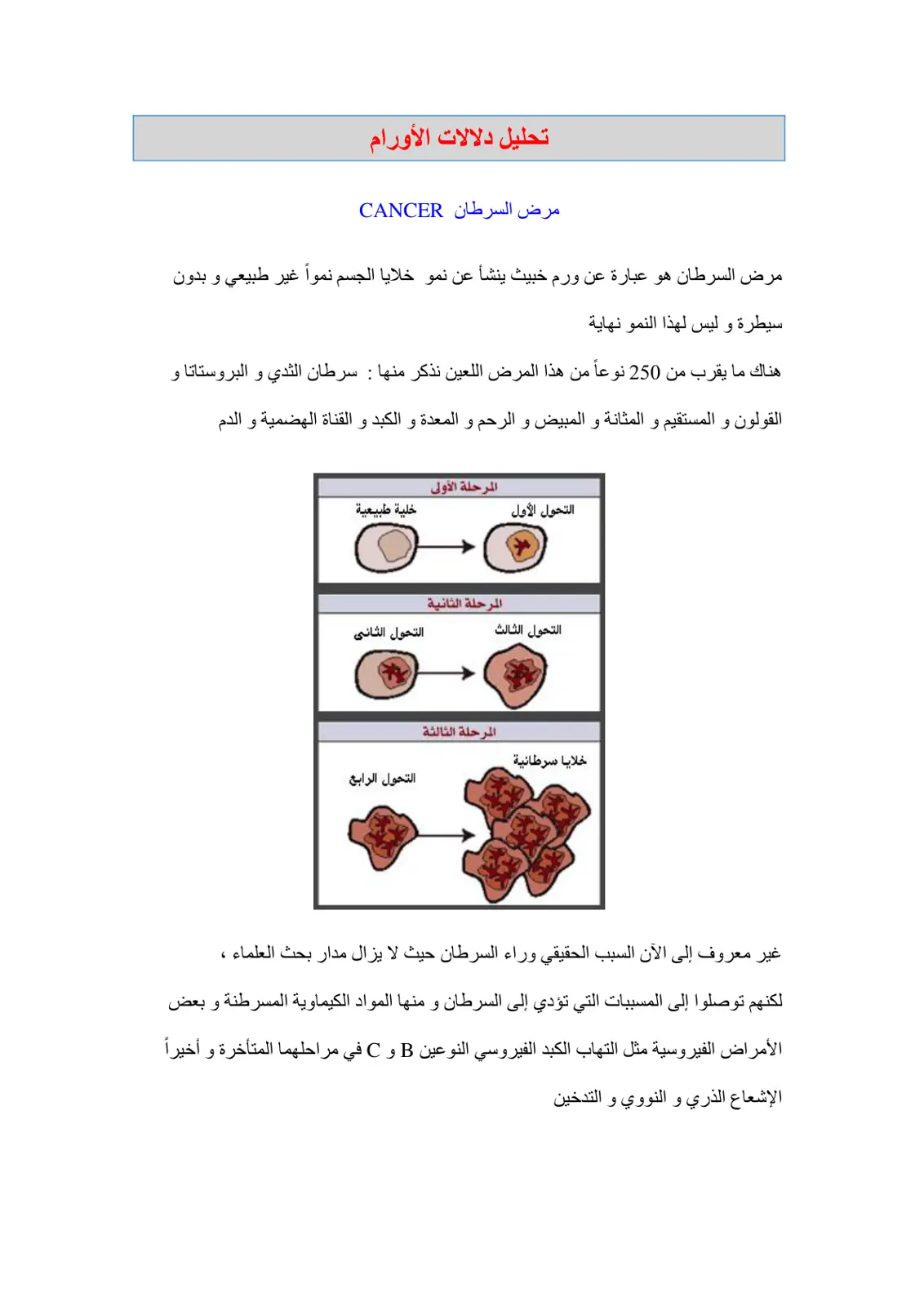 غلاف تقرير تحليل دلالات الأورام