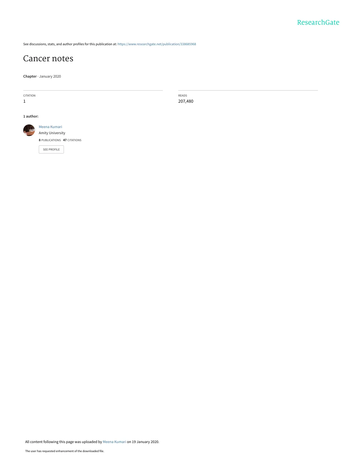 غلاف تقرير Cancer notes