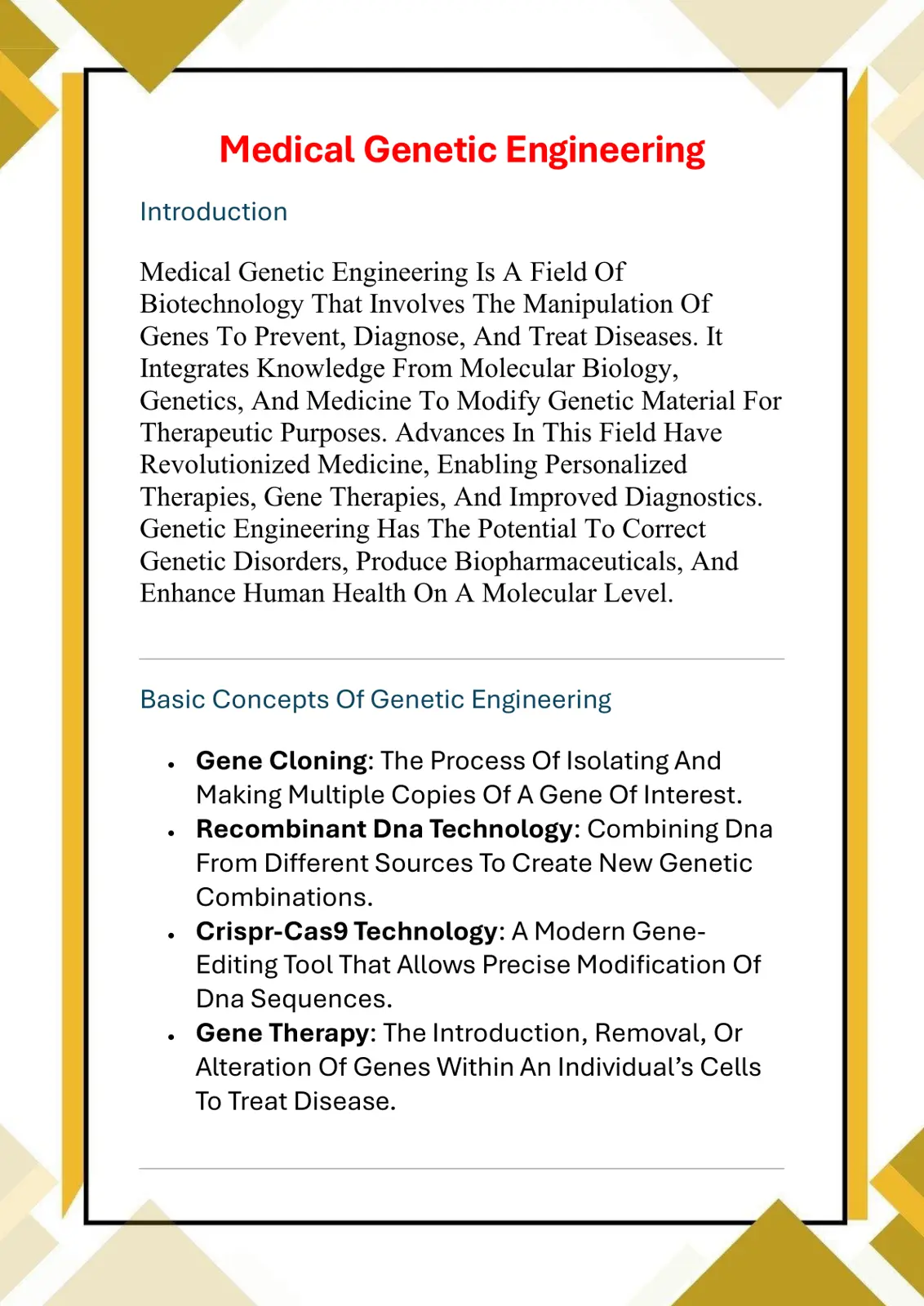 غلاف تقرير Medical Genetic Engineering