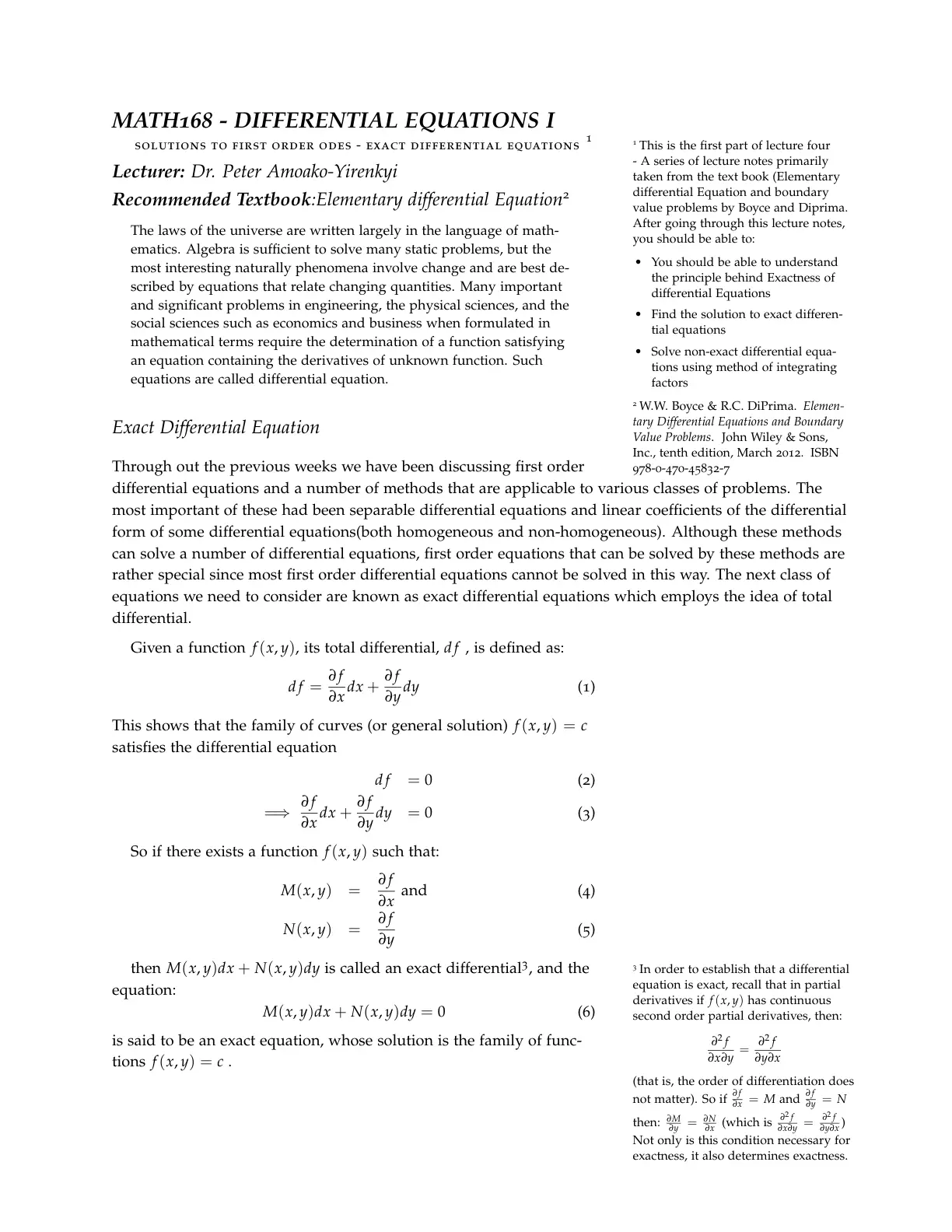 غلاف تقرير DIFFERENTIAL EQUATIONS I SOLUTIONS TO FIRST ORDER ODES EXACT DIFFERENTIAL EQUATIONS