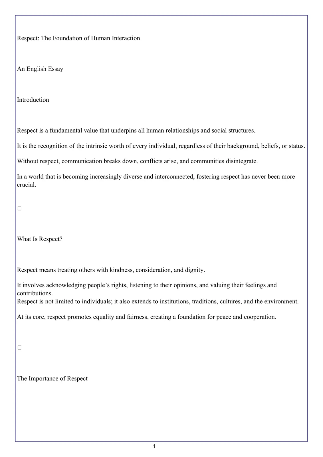 غلاف تقرير Respect: The Foundation of Human Interaction