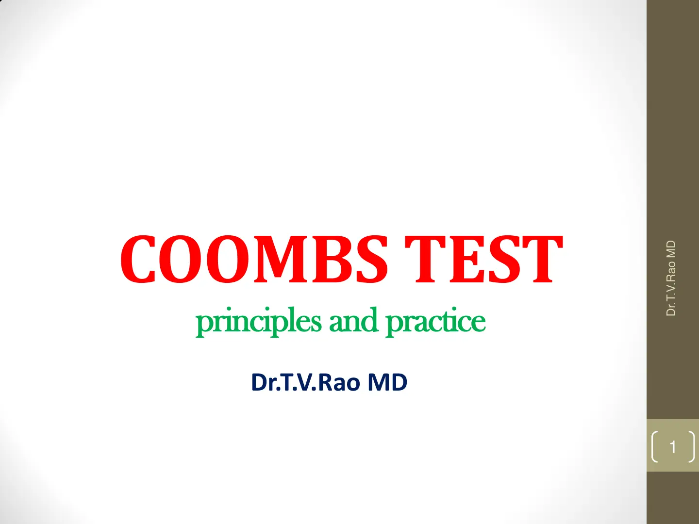 غلاف تقرير COOMBS TEST: principles and practice