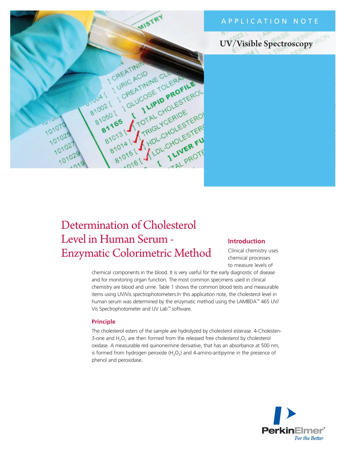غلاف تقرير Determination of Cholesterol Level in Human Serum - Enzymatic Colorimetric Method