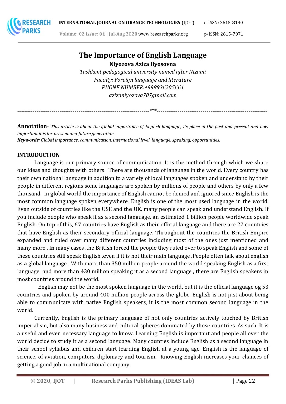 غلاف تقرير The Importance of English Language
