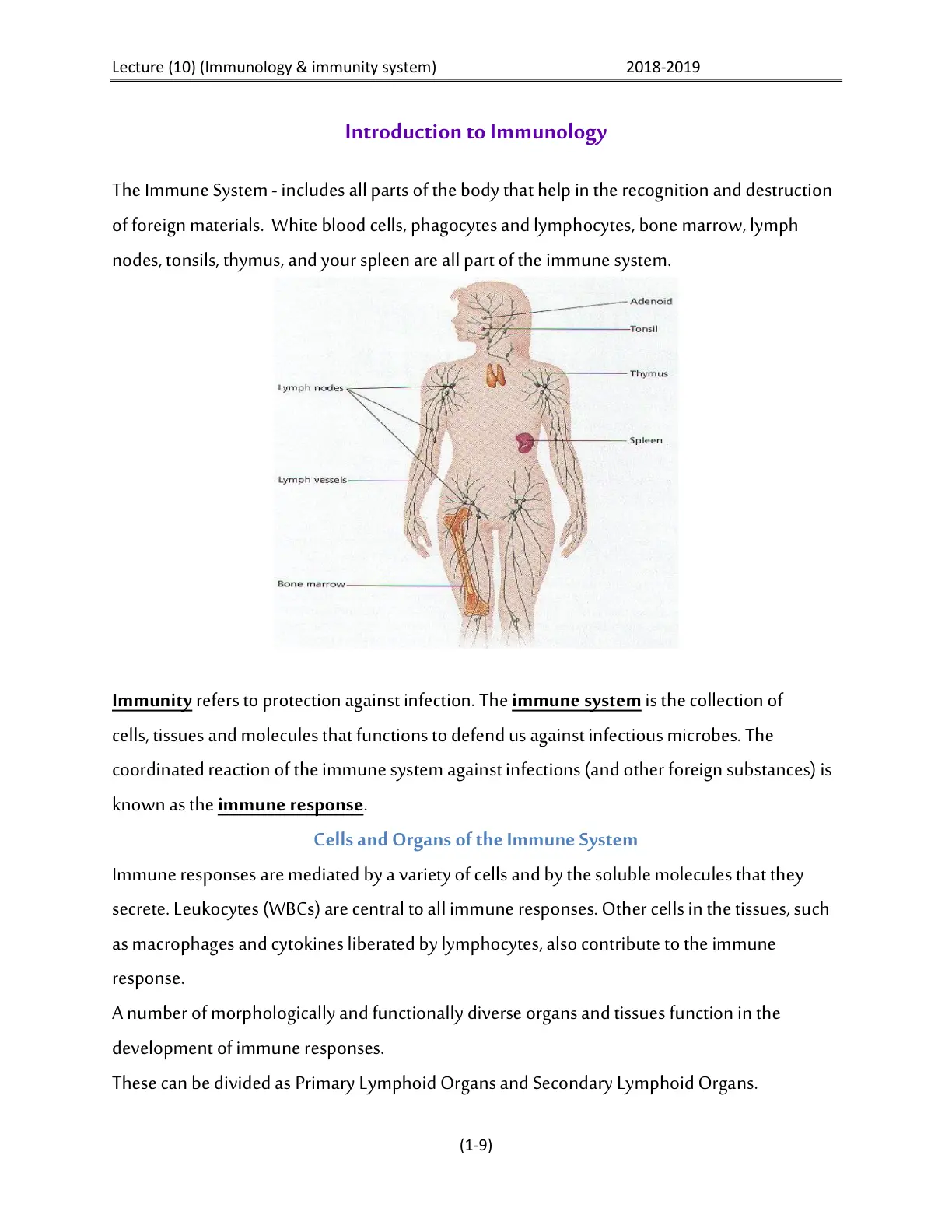 غلاف تقرير Lecture (10) Immunology & immunity system