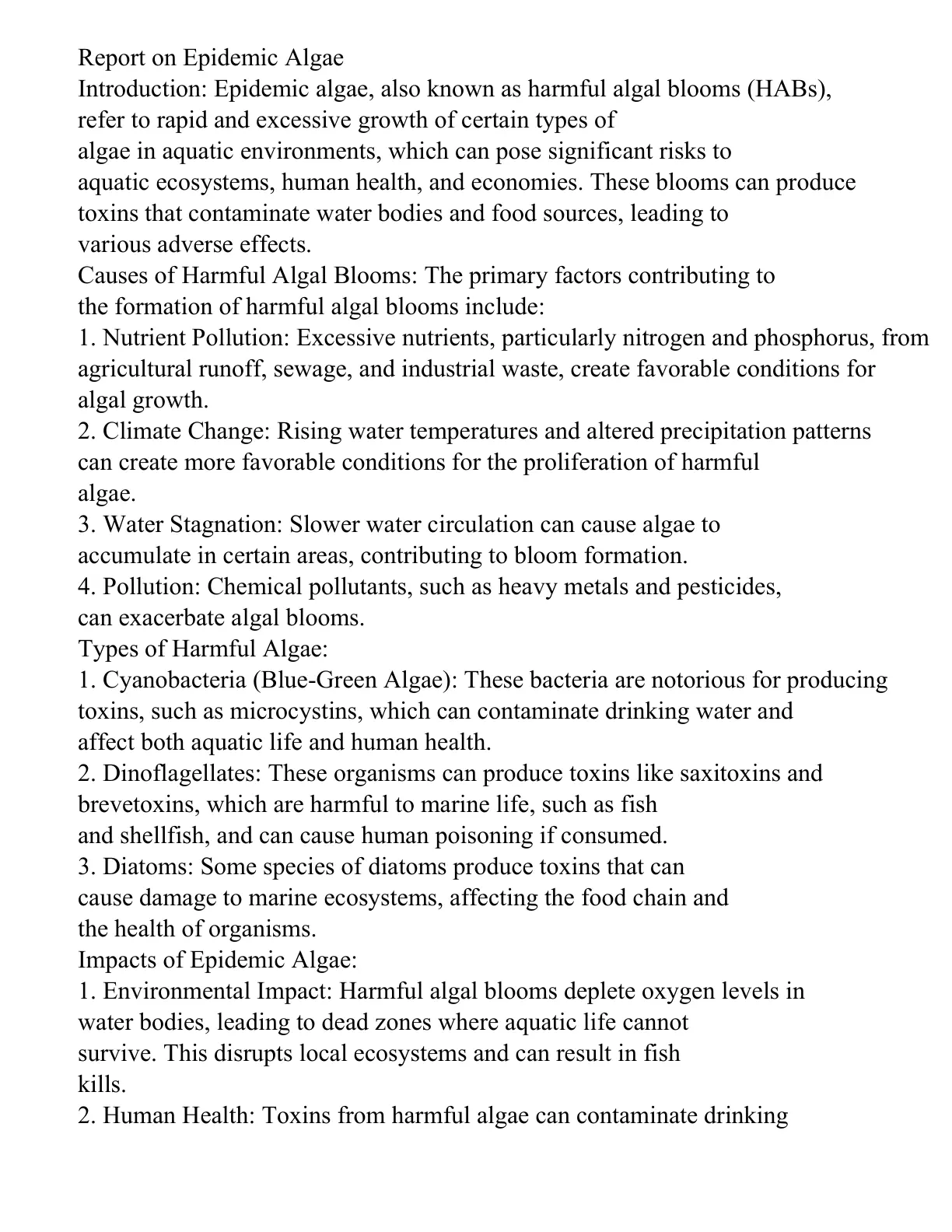 غلاف تقرير Report on Epidemic Algae
