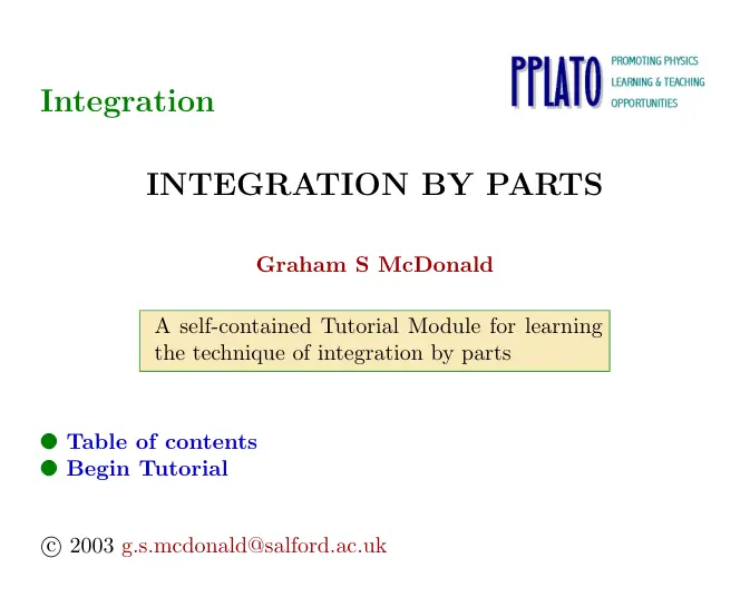 غلاف تقرير Integration by Parts