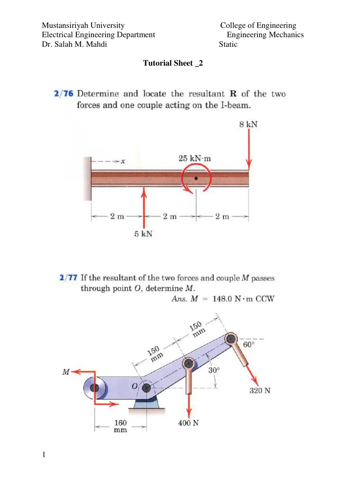 غلاف تقرير Engineering Mechanics - Static: Tutorial Sheet 2