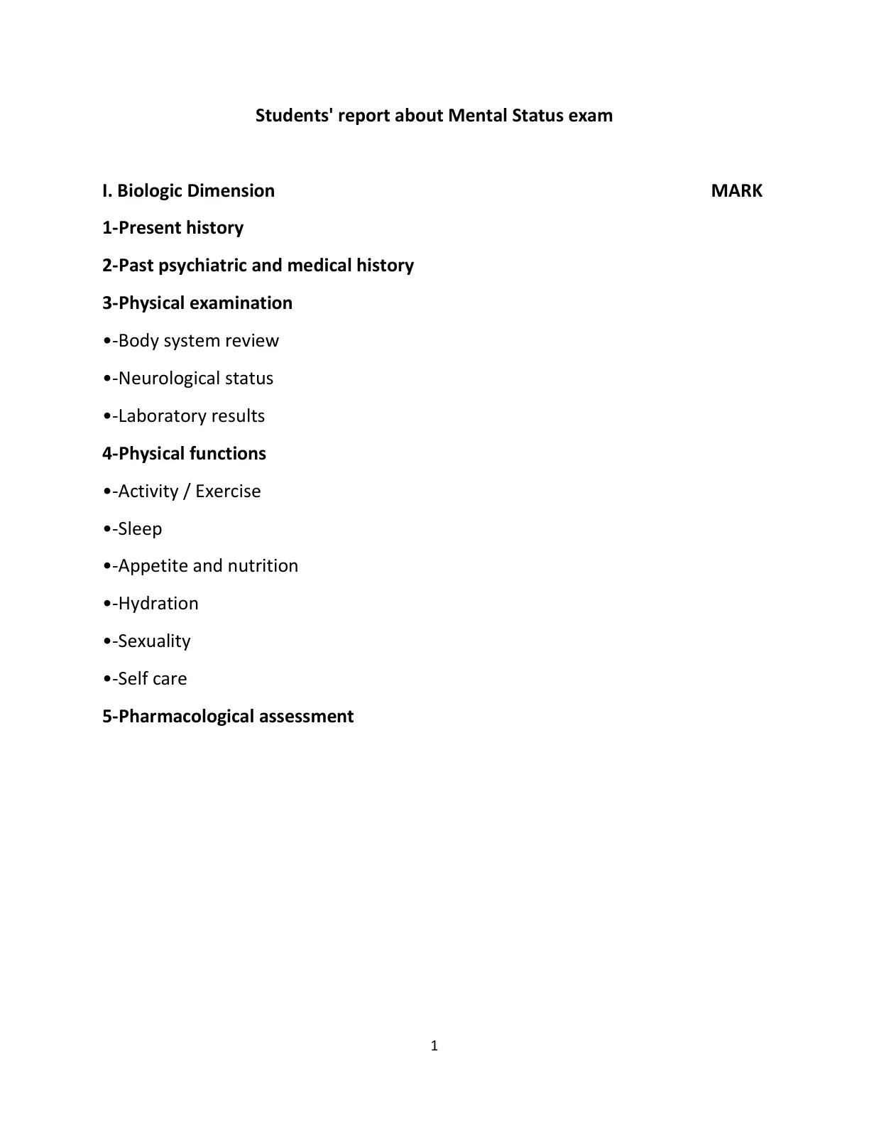 غلاف تقرير Students' report about Mental Status exam