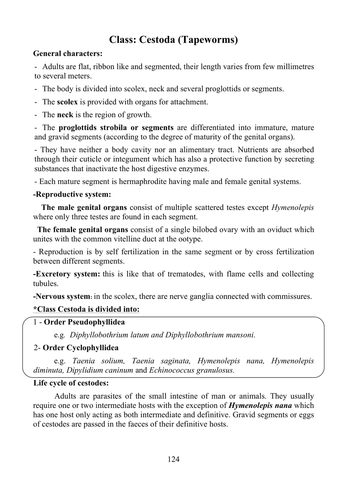 غلاف تقرير General characters: Class: Cestoda (Tapeworms)