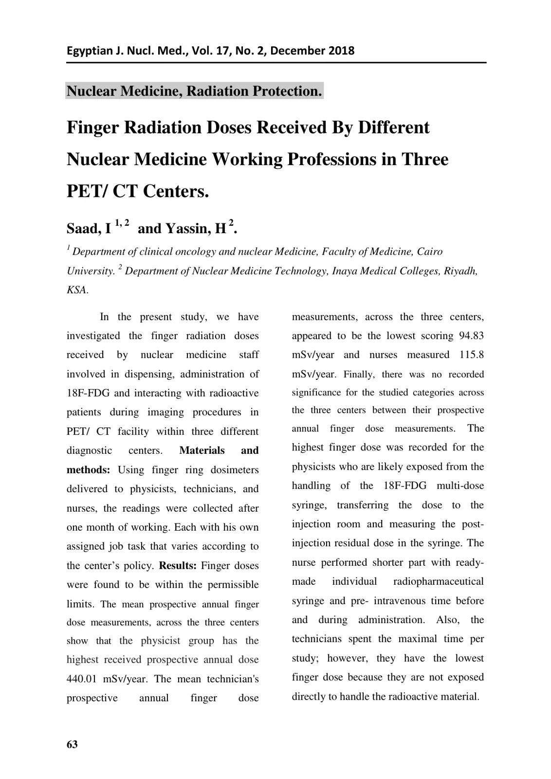 غلاف تقرير Finger Radiation Doses Received By Different Nuclear Medicine Working Professions in Three PET/CT Centers