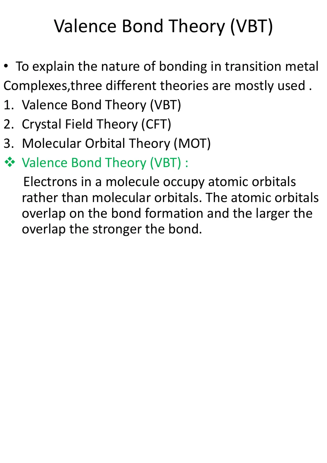 غلاف تقرير Valence Bond Theory (VBT)