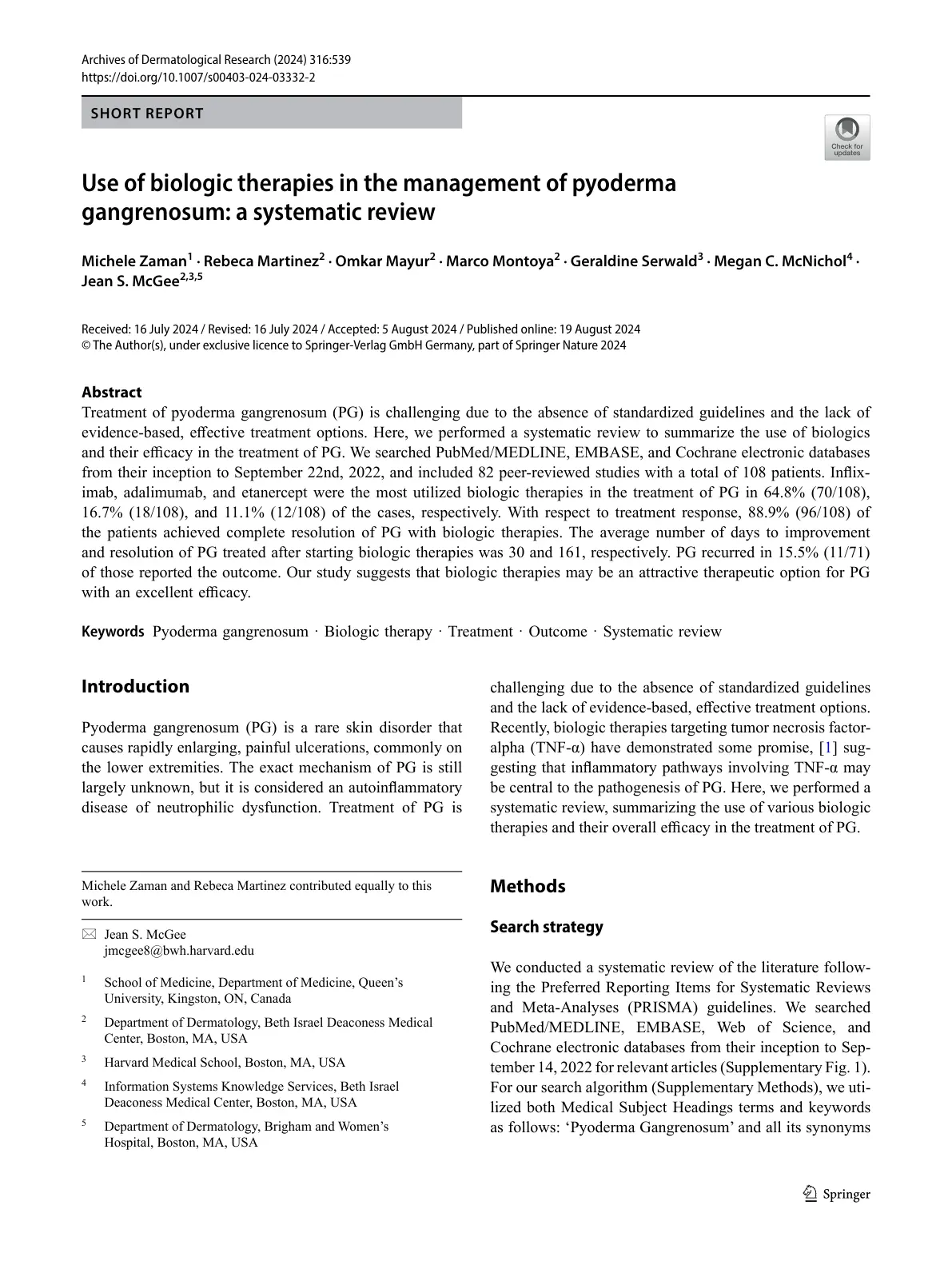 غلاف تقرير Use of biologic therapies in the management of pyoderma gangrenosum: a systematic review