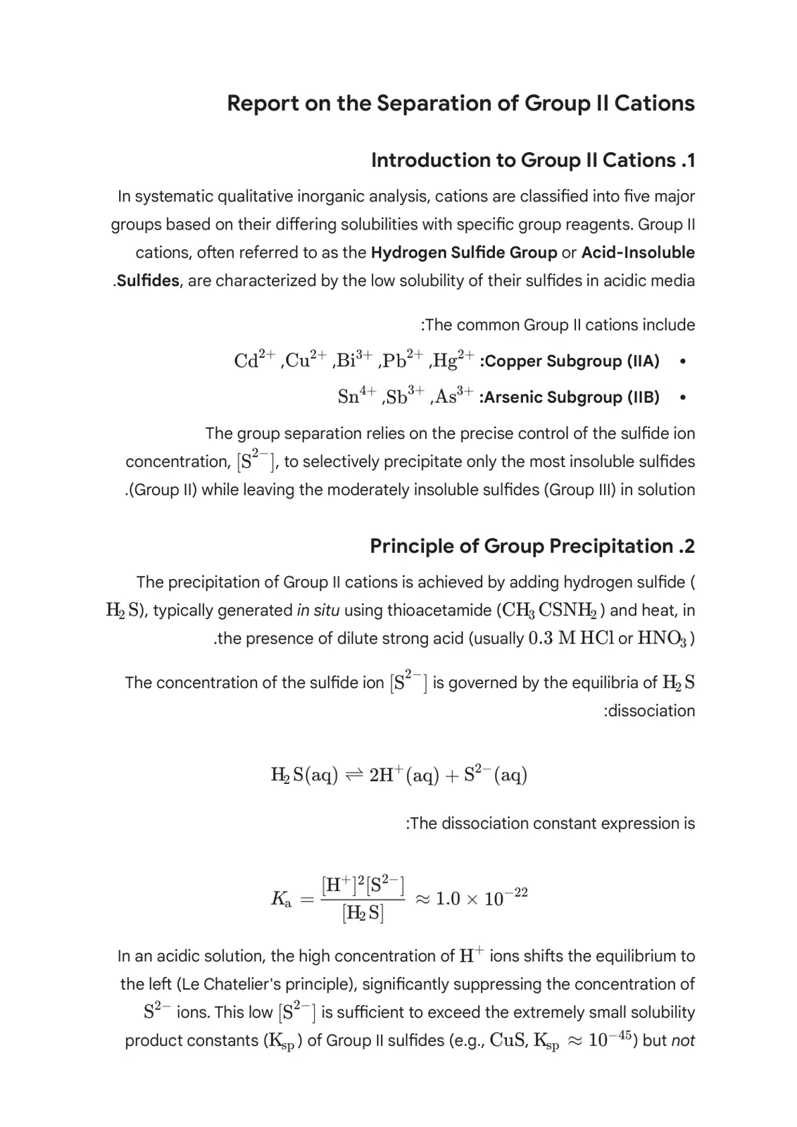 غلاف تقرير Report on the Separation of Group II Cations
