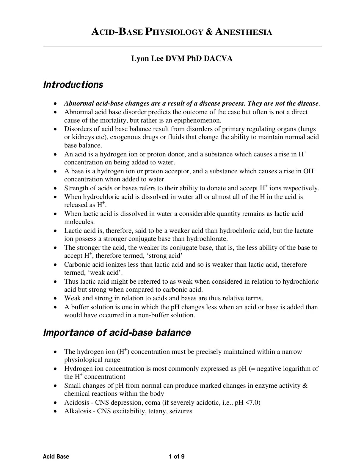 غلاف تقرير ACID-BASE PHYSIOLOGY & ANESTHESIA