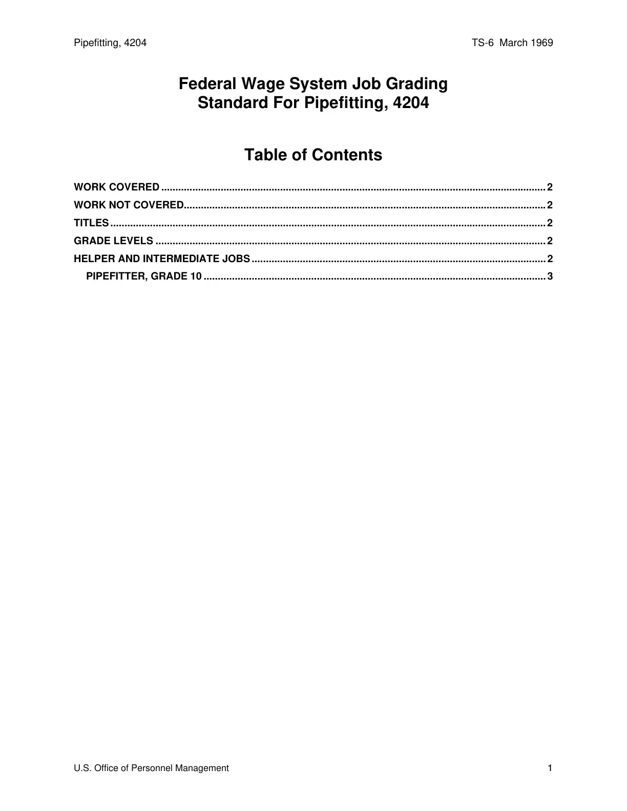 غلاف تقرير Pipefitting, 4204 - Federal Wage System Job Grading Standard For Pipefitting