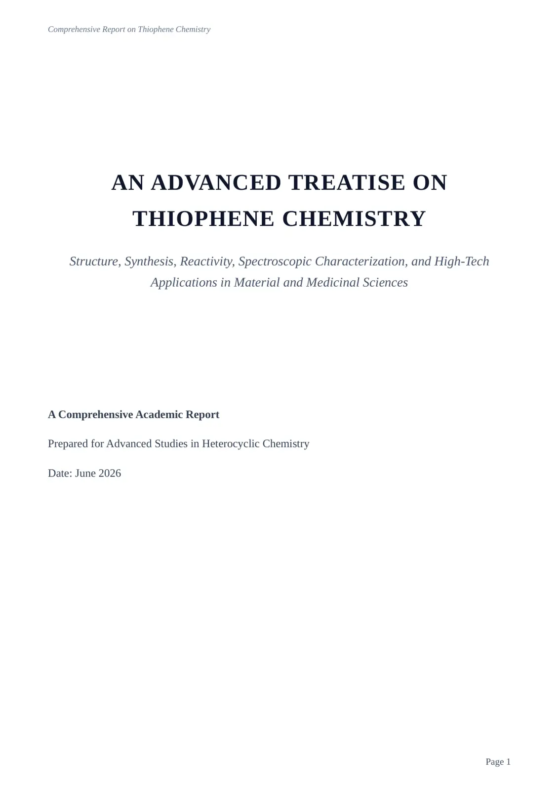 غلاف تقرير Comprehensive Report on Thiophene Chemistry