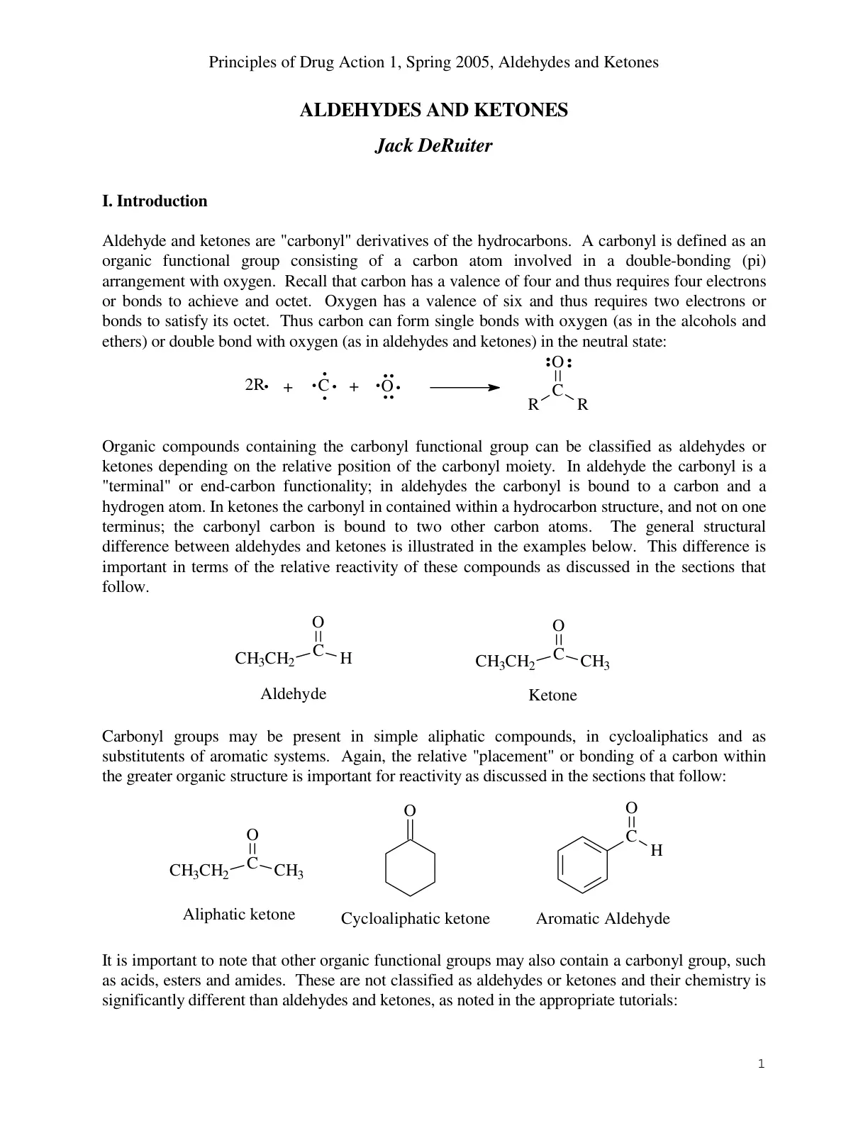 غلاف تقرير Principles of Drug Action 1, Spring 2005, Aldehydes and Ketones