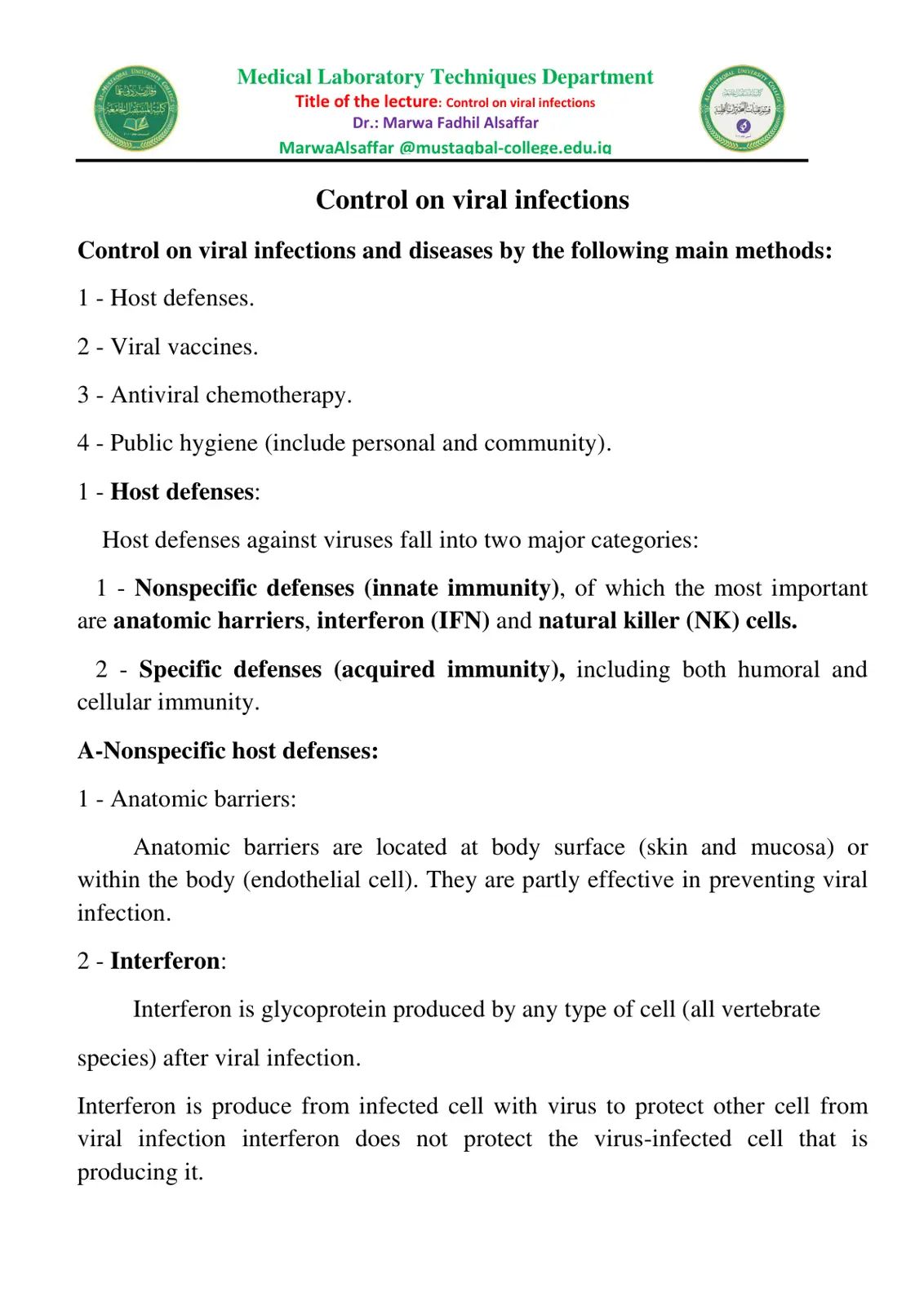 غلاف تقرير Control on viral infections