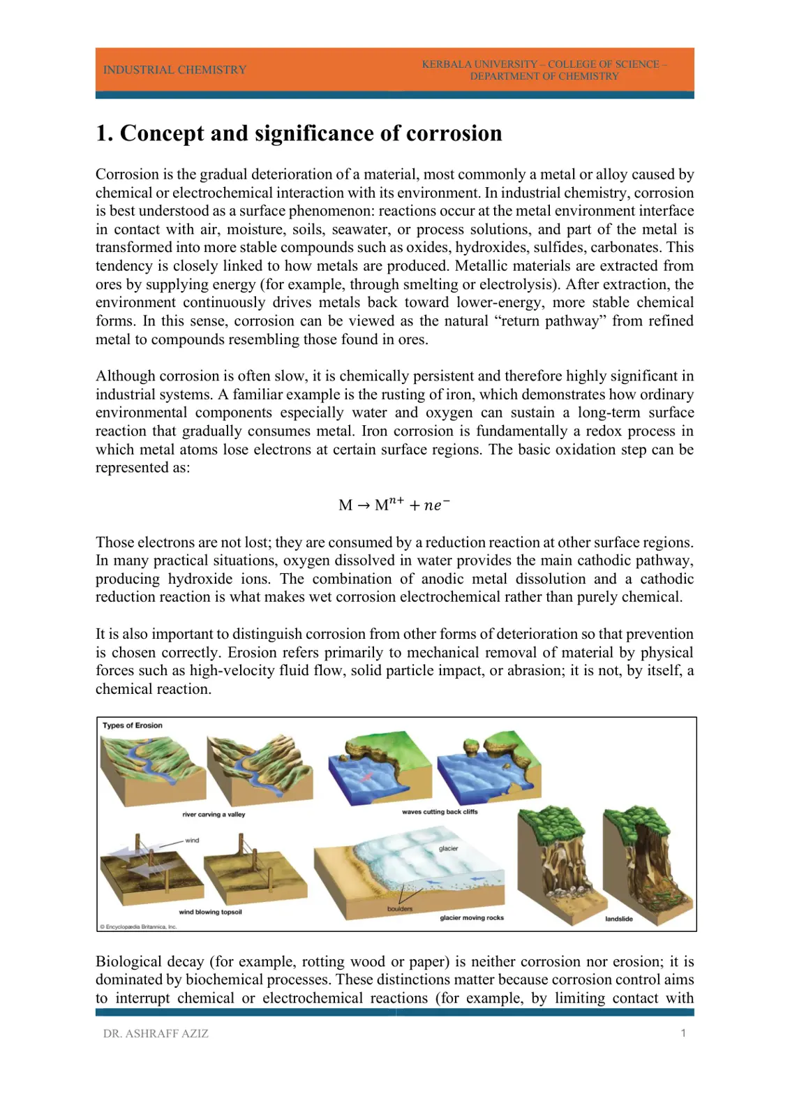 غلاف تقرير INDUSTRIAL CHEMISTRY - Concept and Significance of Corrosion