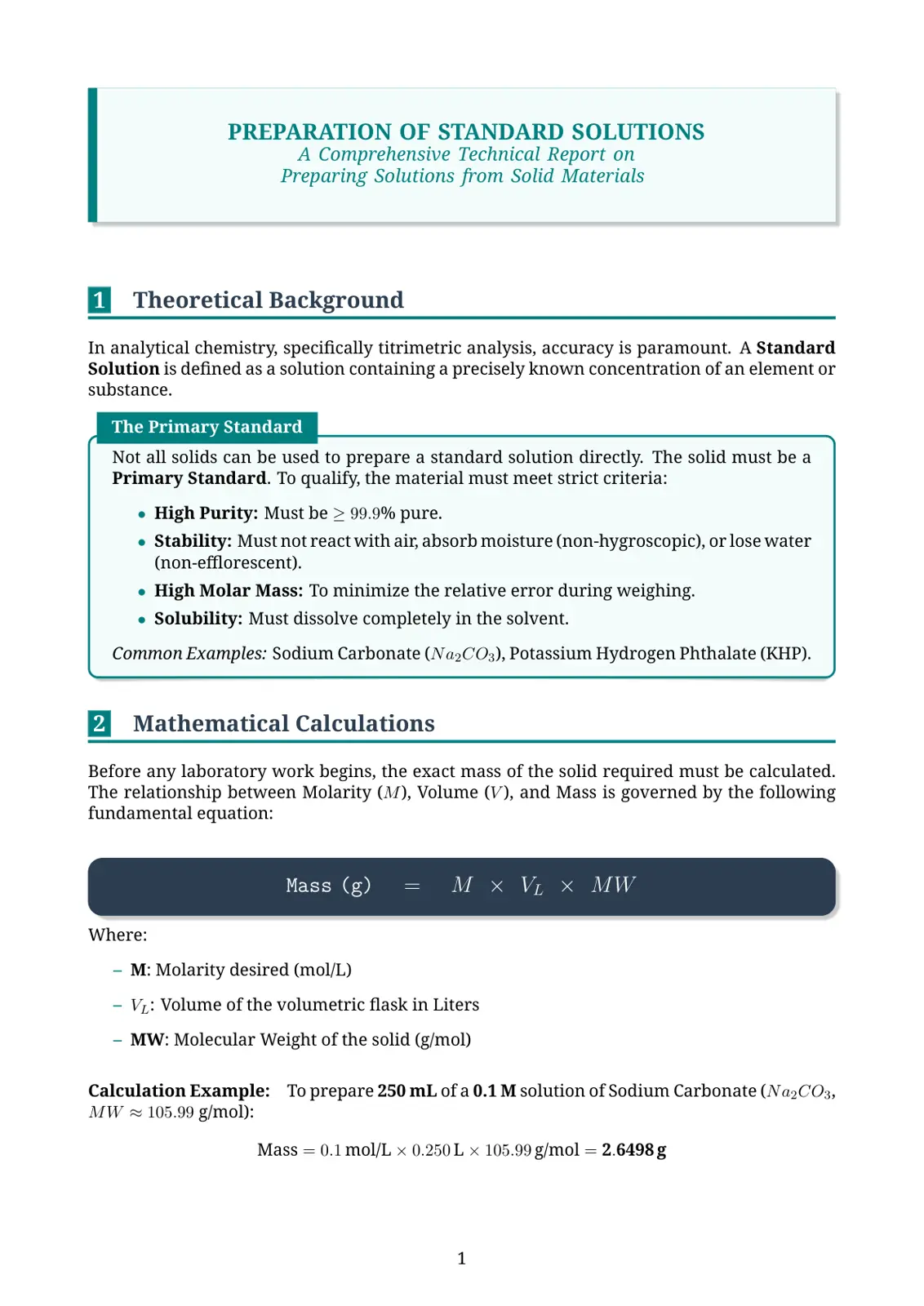 غلاف تقرير PREPARATION OF STANDARD SOLUTIONS