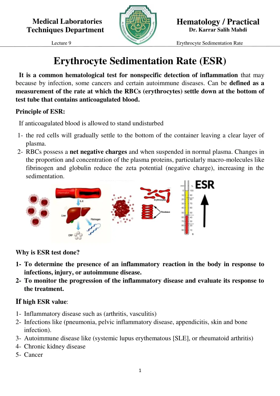 غلاف تقرير Erythrocyte Sedimentation Rate