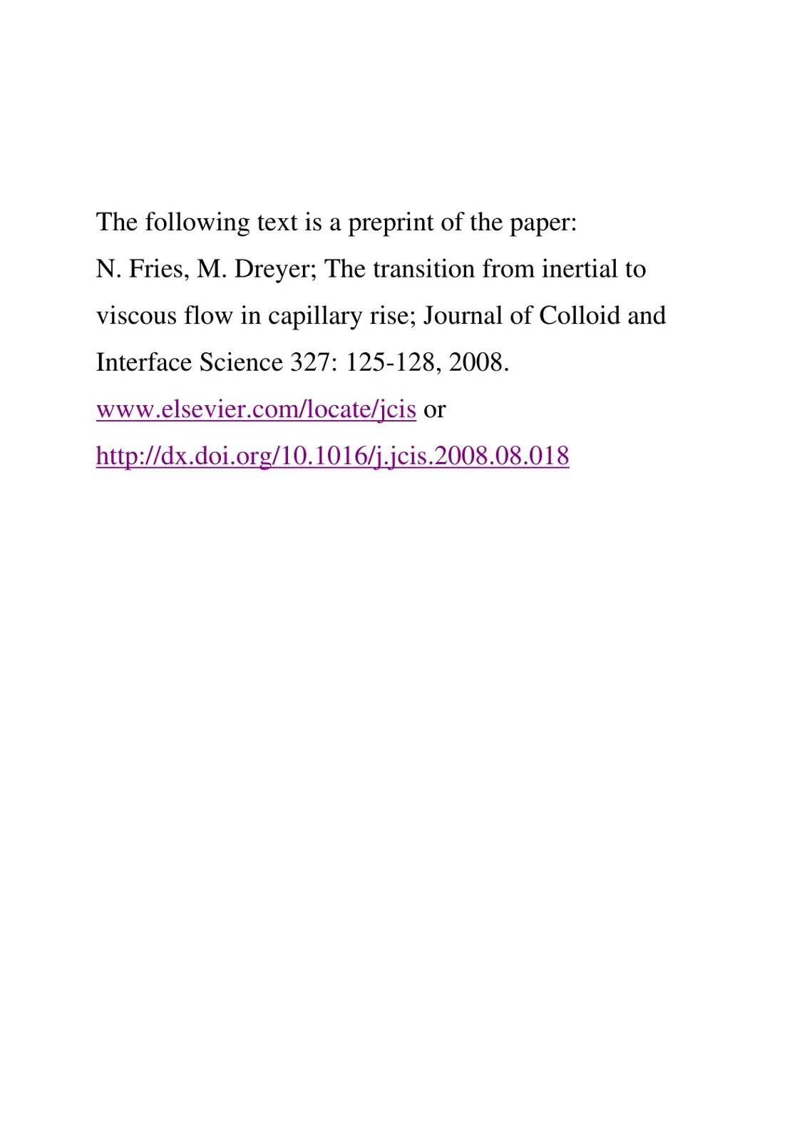 غلاف تقرير The Transition from Inertial to Viscous Flow in Capillary Rise