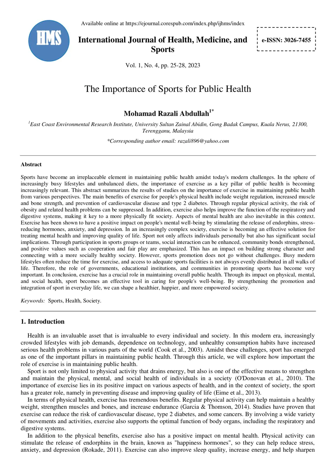 غلاف تقرير The Importance of Sports for Public Health