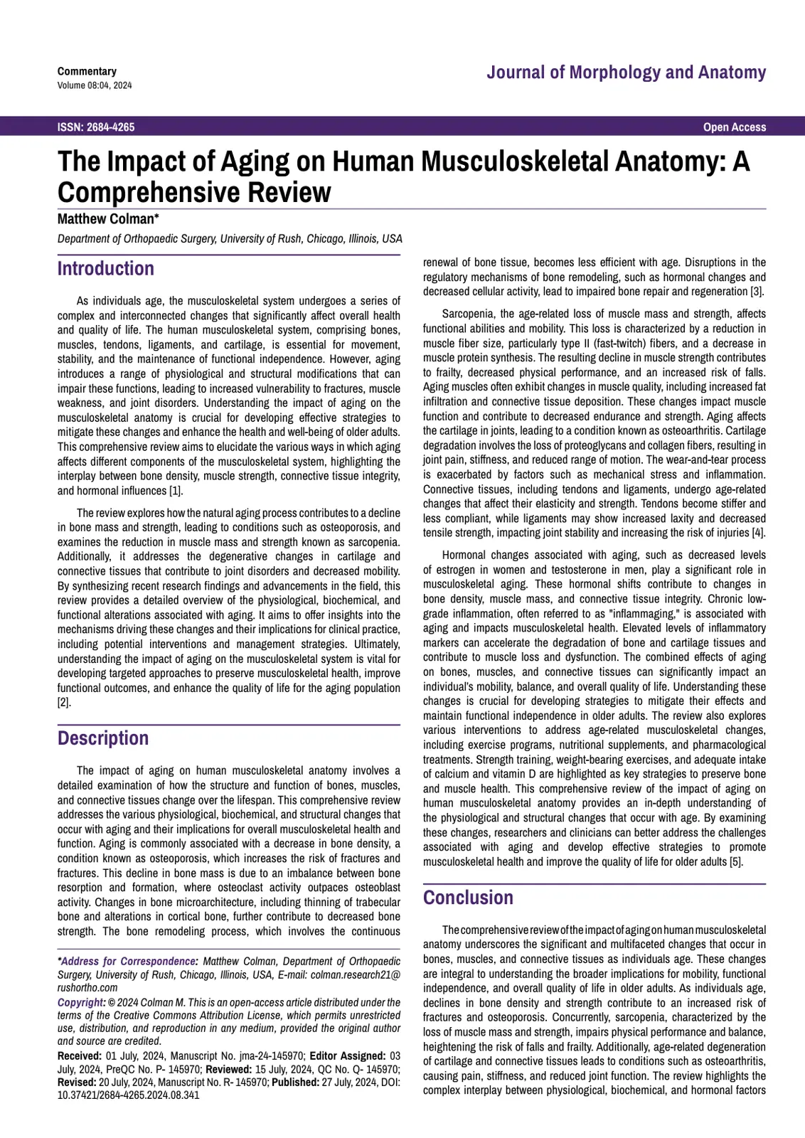 غلاف تقرير The Impact of Aging on Human Musculoskeletal Anatomy: A Comprehensive Review