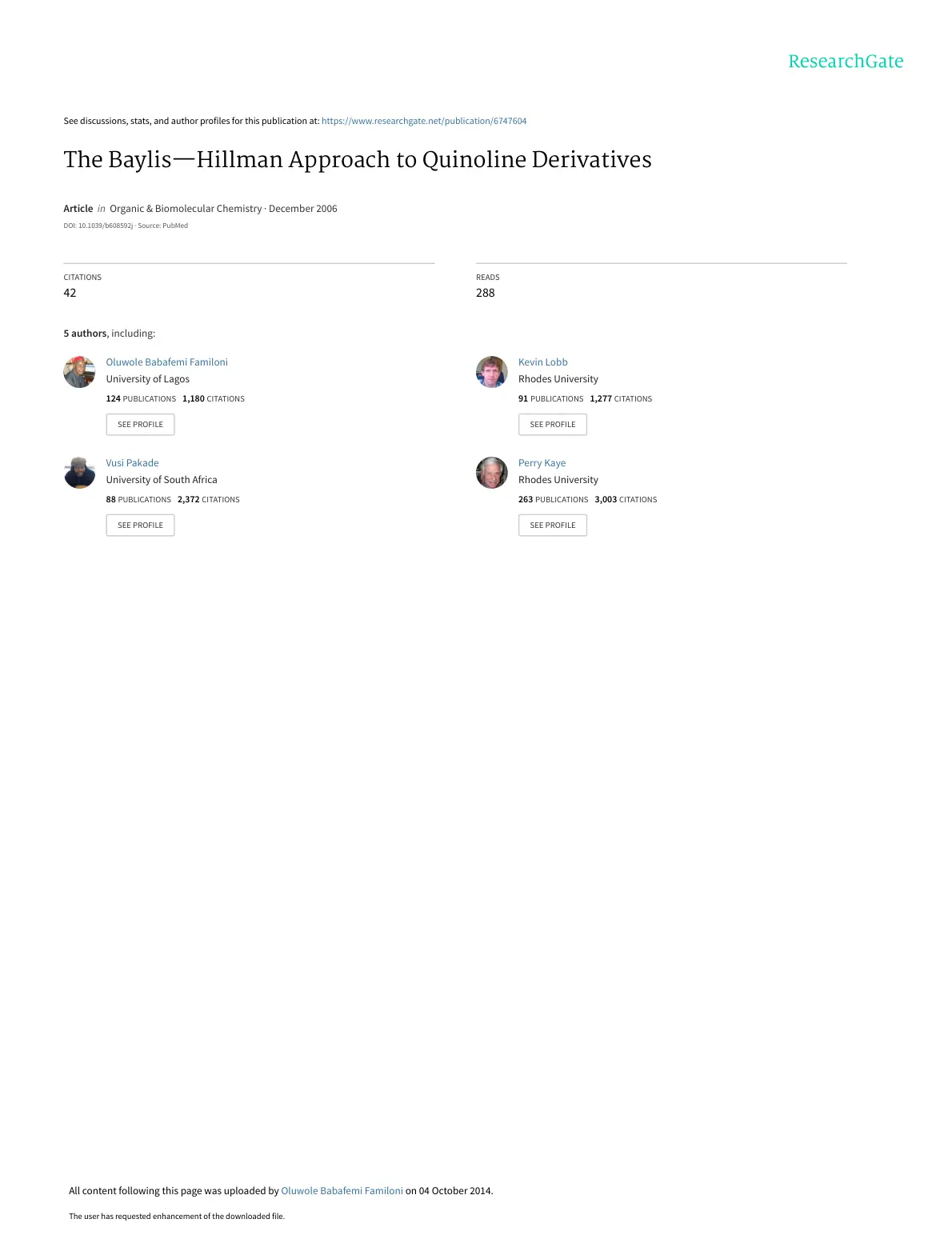 غلاف تقرير The Baylis Hillman Approach to Quinoline Derivatives
