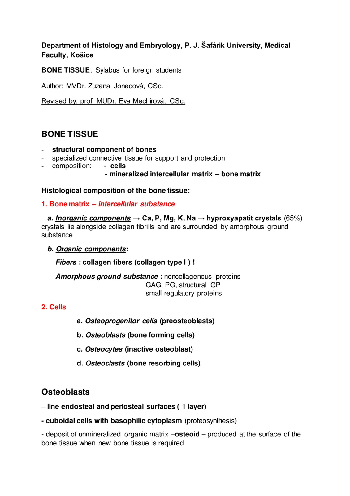 غلاف تقرير BONE TISSUE: Sylabus for foreign students
