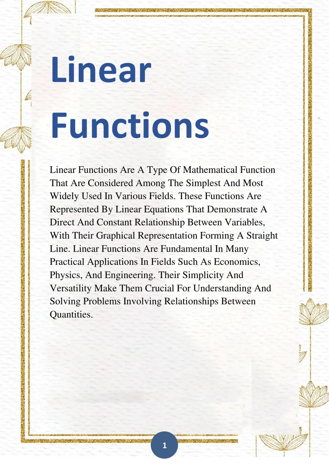 غلاف تقرير Linear Functions