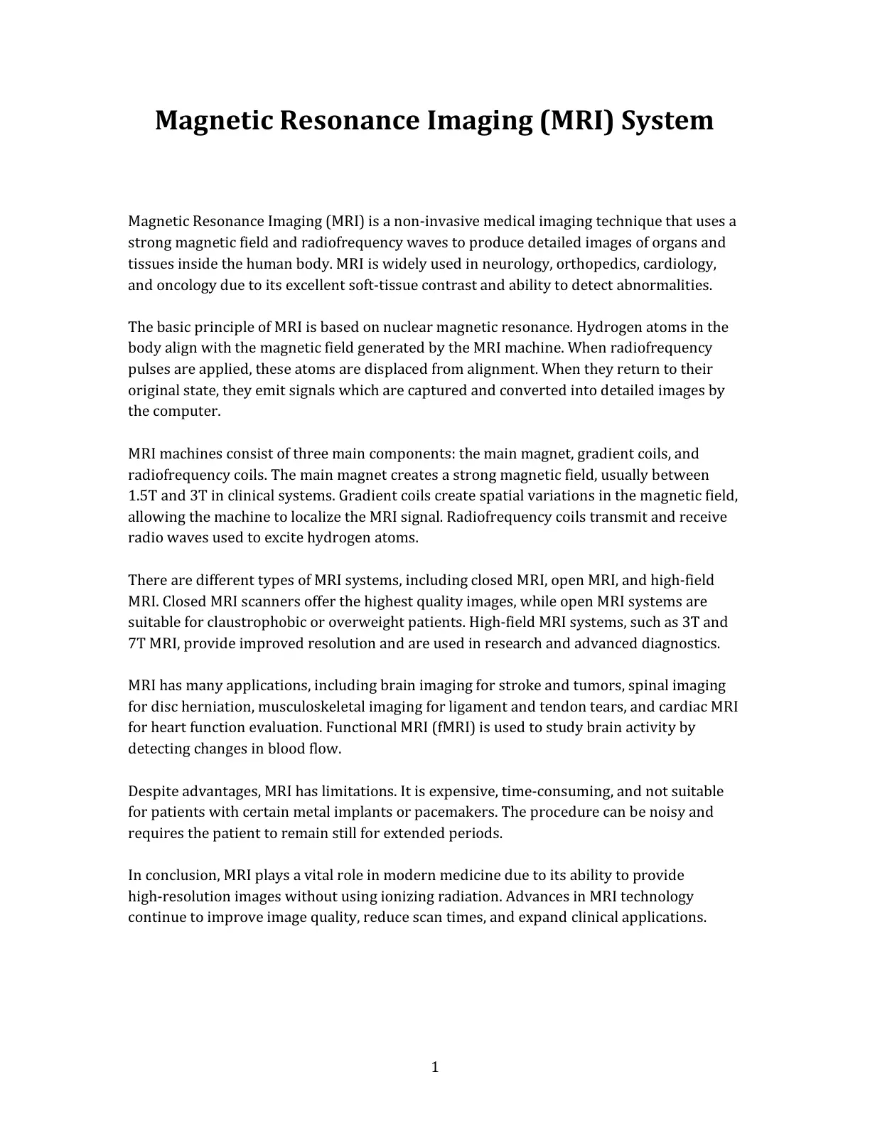 غلاف تقرير Magnetic Resonance Imaging (MRI) System