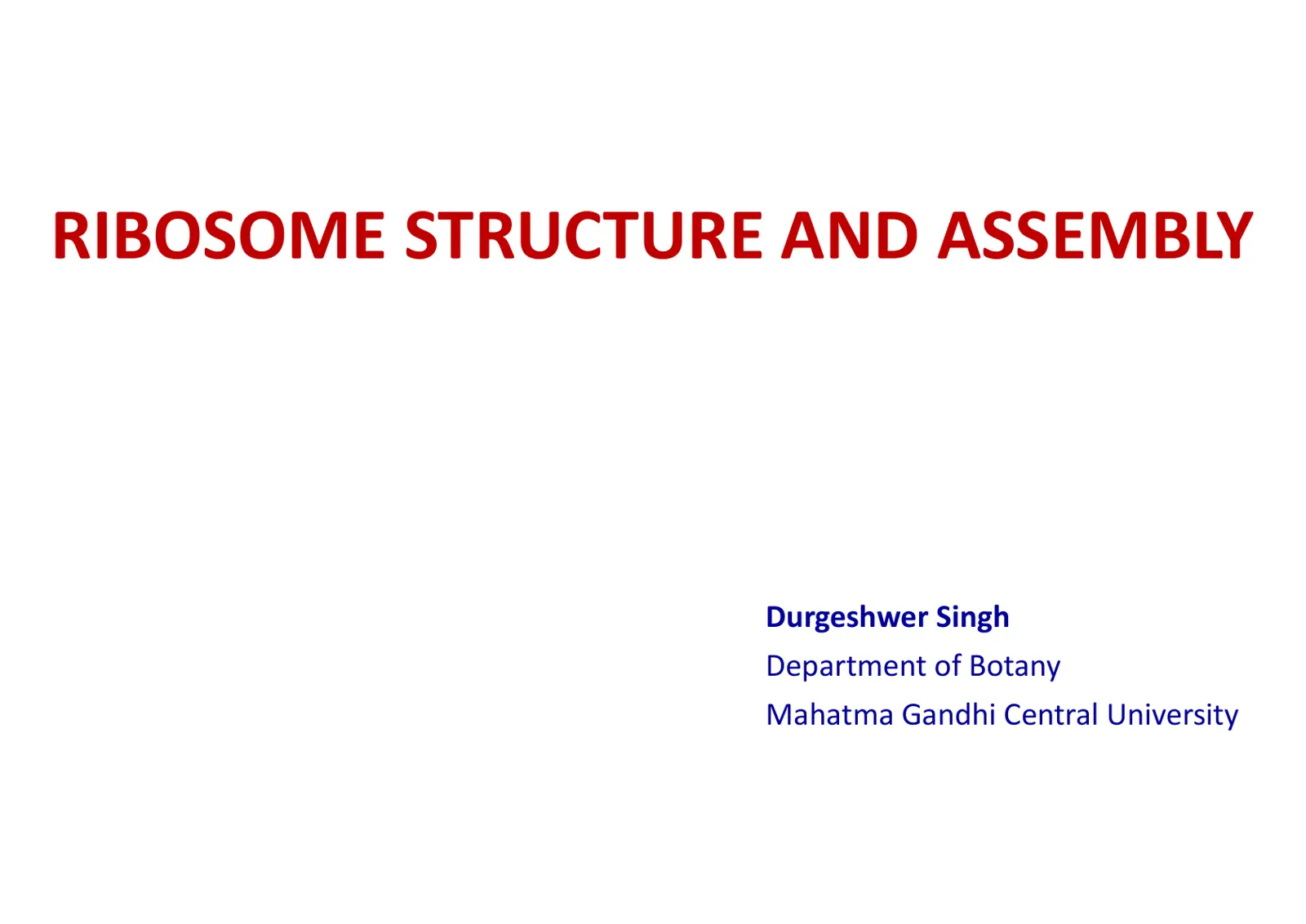 غلاف تقرير RIBOSOME STRUCTURE AND ASSEMBLY
