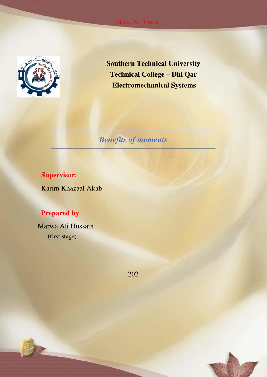 غلاف تقرير Benefits of Moments - Electromechanical Systems