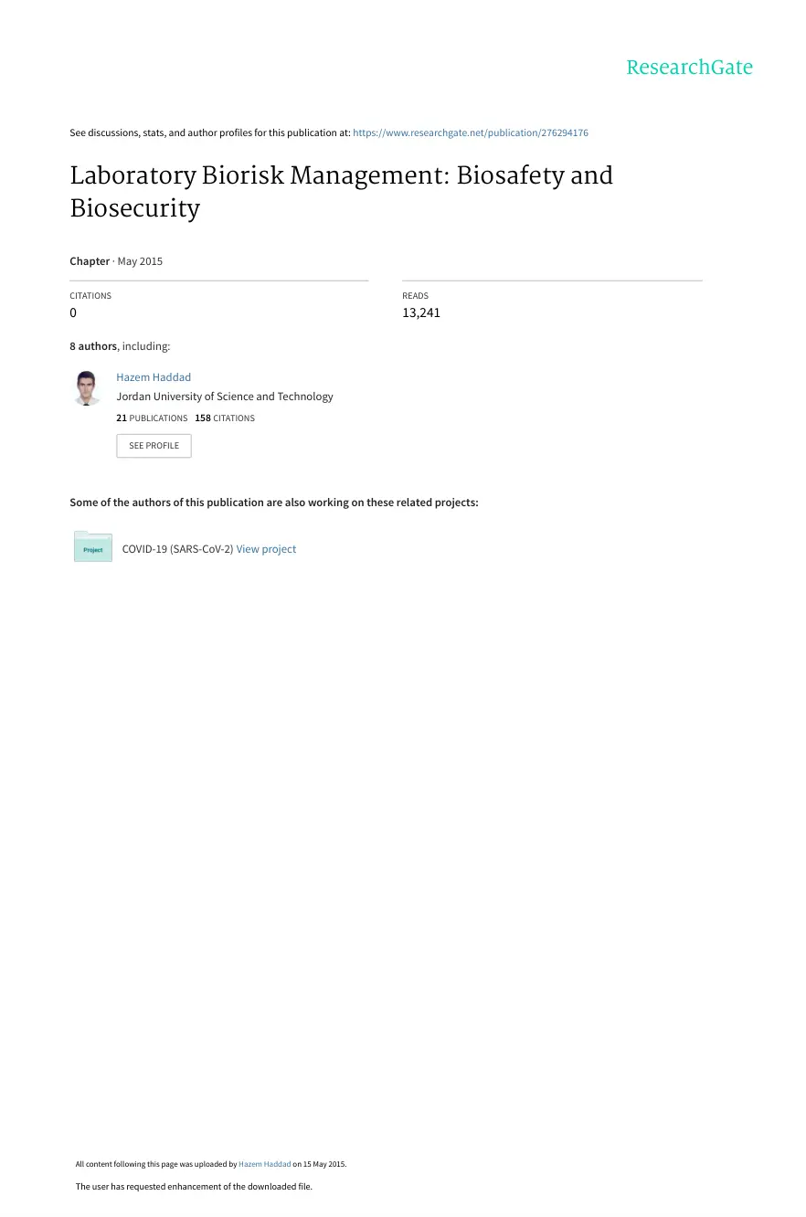 غلاف تقرير Laboratory Biorisk Management: Biosafety and Biosecurity