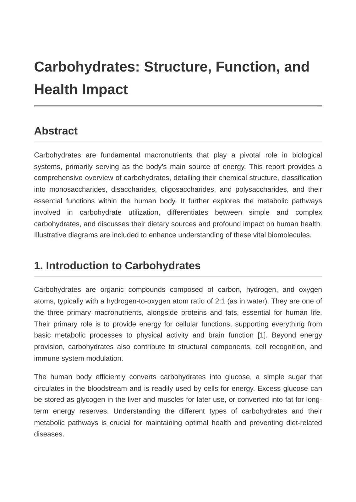 غلاف تقرير Carbohydrates: Structure, Function, and Health Impact