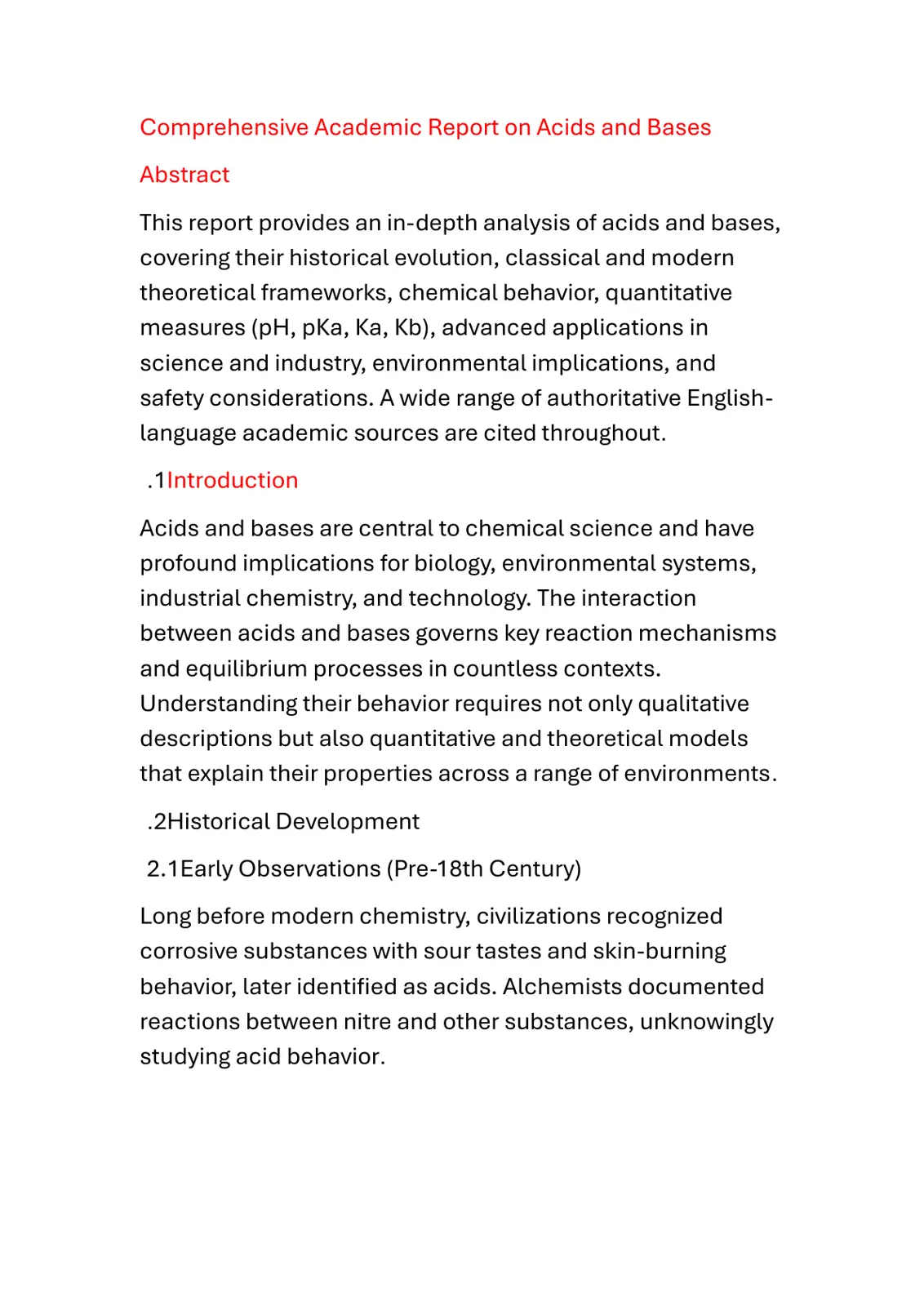 غلاف تقرير Comprehensive Academic Report on Acids and Bases