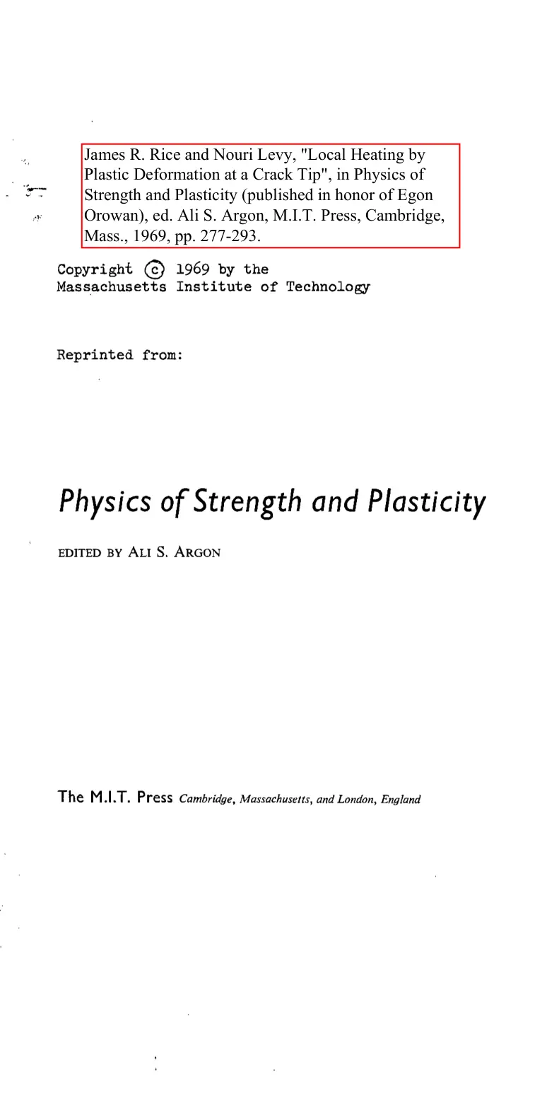 غلاف تقرير Local Heating by Plastic Deformation at a Crack Tip