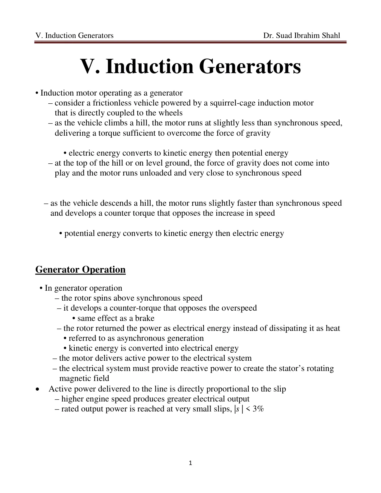 غلاف تقرير V. Induction Generators